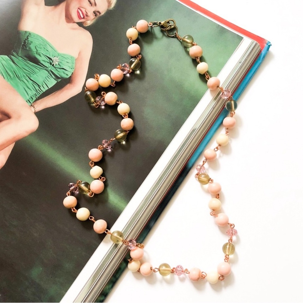 Retro Earthy Pastel Mixed Beaded Chain Necklace Handmade Boutique